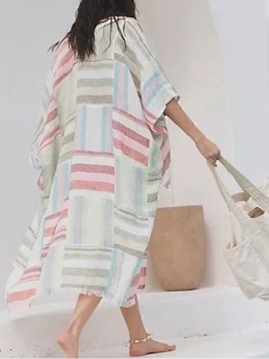 Free People Other - NWOT FREE PEOPLE sail away linen patchwork pastel Striped kimono Cover-Up OS